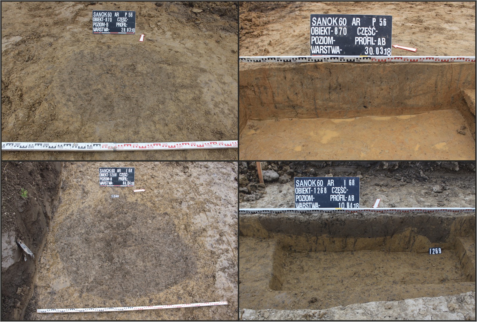 Sanok, stan. 59–60. Wybrane jamy gospodarcze prostokątnym profilu: obiekty 870/60 i 1268/59 w trakcie eksploracji