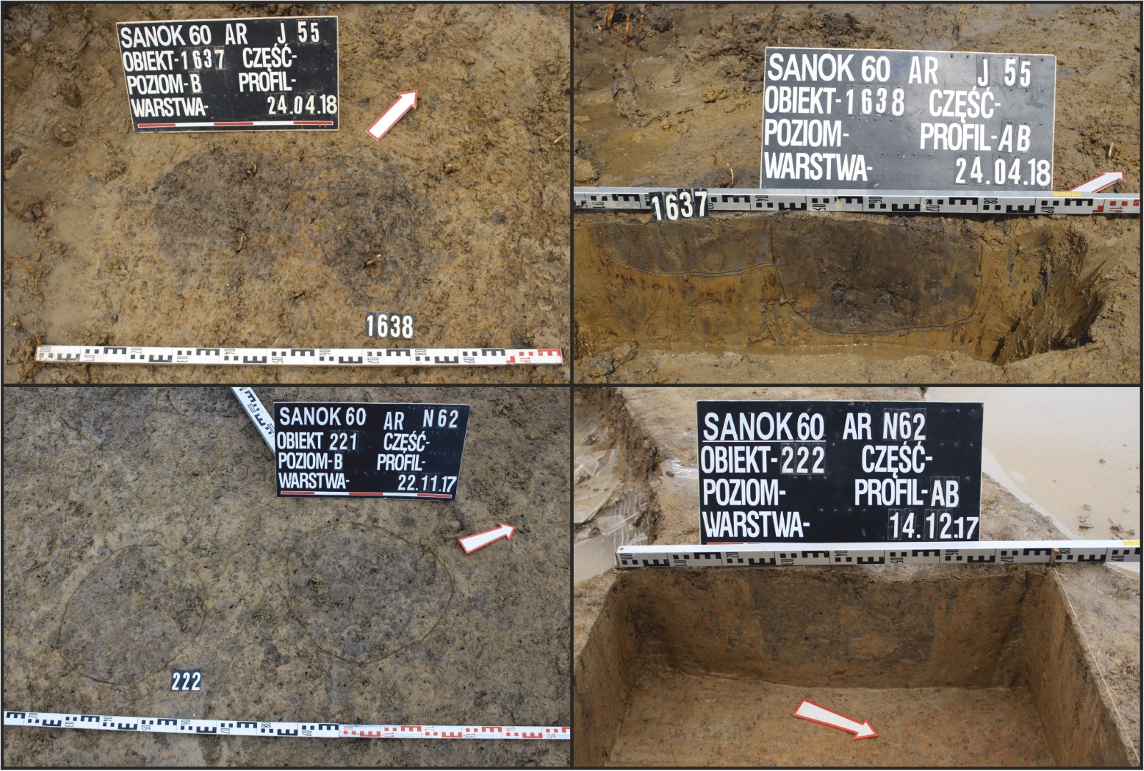 Sanok, stan. 59–60. Przykładowe dobrze zachowane jamy posłupowe (o większej miąższości)