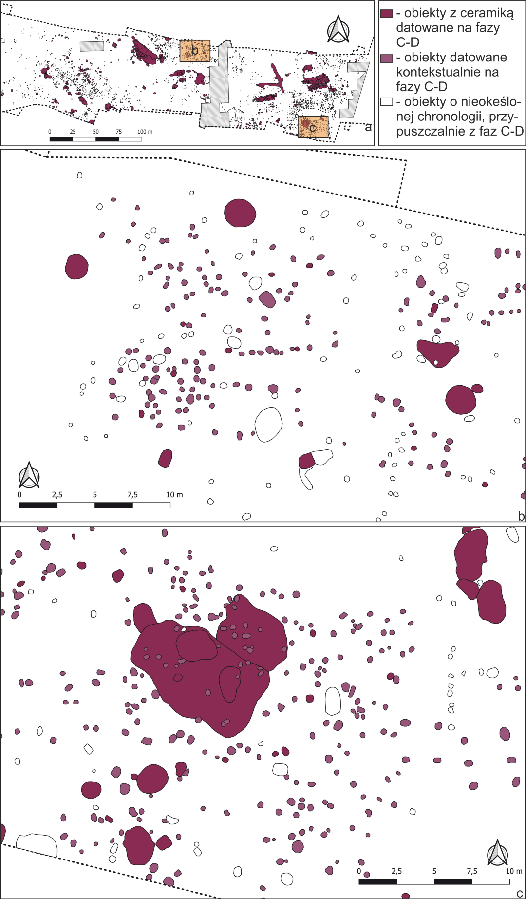 Sanok, stan. 59–60. Wybrane miejsca o szczególnym nagromadzeniu jam posłupowych, uniemożliwiające przeprowadzenie wiarygodnej rekonstrukcji zabudowań słupowych