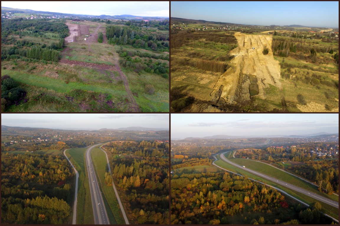Sanok, stan. 59-60. Widok obszaru badań na początku i w trakcie prac oraz aktualny stan przebiegu obwodnicy Sanoka