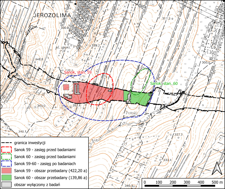 Sanok, stan. 59&ndash;60. Lokalizacja stanowiska na podkładzie mapy topograficznej (źr&oacute;dło mapy: GUGiK)