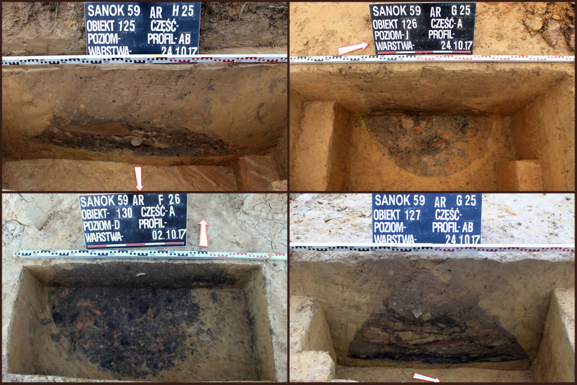 Sanok, stan. 59&ndash;60. Rzuty i profile jam zasobowych nr 125/59, 126/59, 127/59 i 130/59