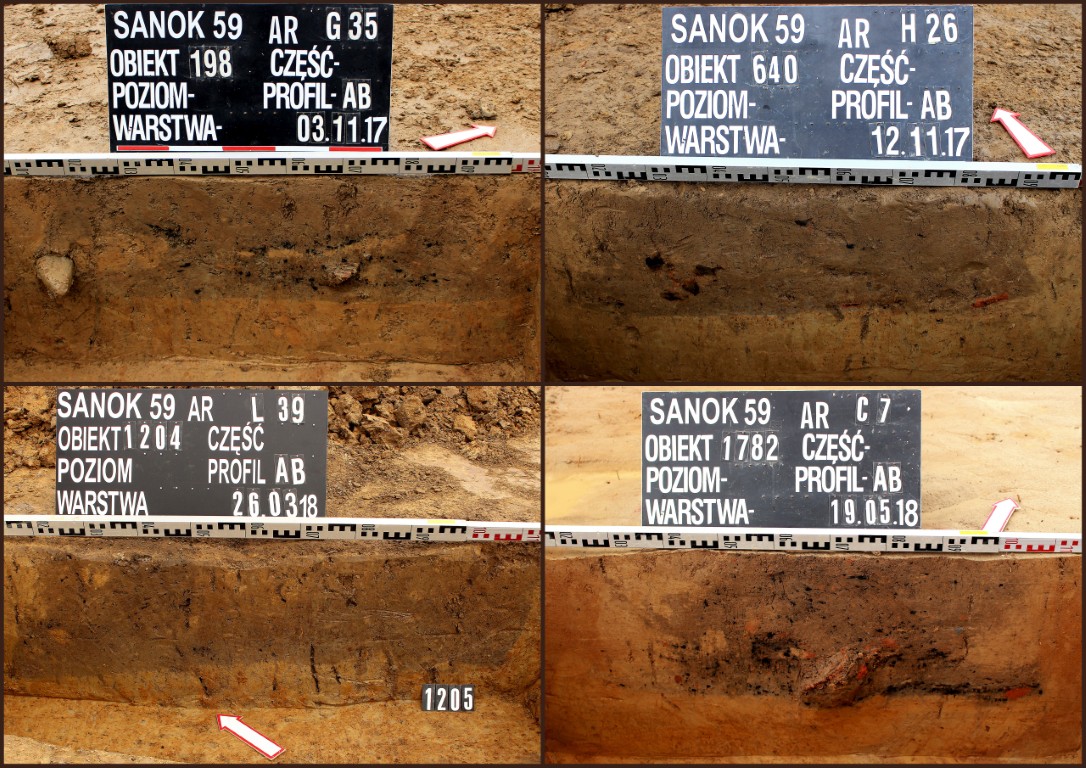 Sanok, stan. 59&ndash;60. Rzuty i profile jam zasobowych nr 198/59, 640/59, 1204/59 i 1782/59